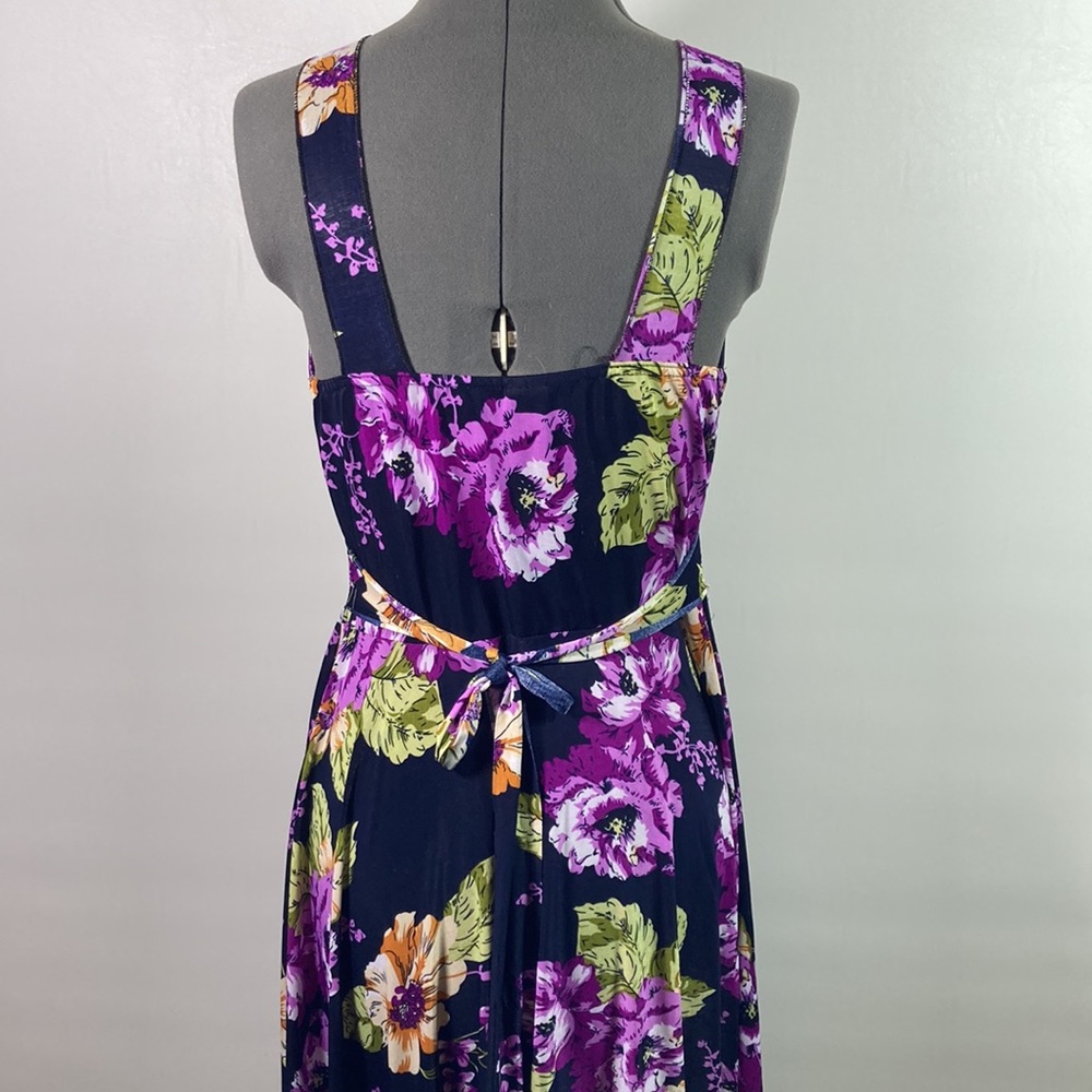 Plunge Neck Floral Tie Back Scalloped High Low Hem Line Dress Size M - Picture 6 of 10